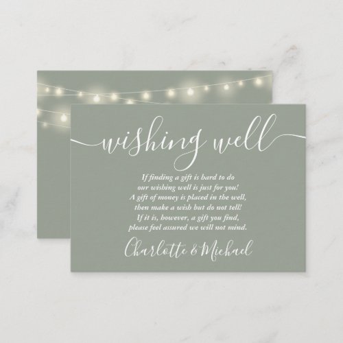 Wishing Well String Lights Sage Green Wedding Enclosure Card