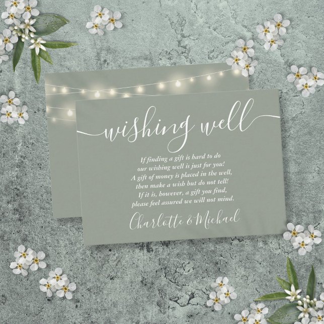 Wishing Well String Lights Sage Green Wedding Enclosure Card (Wishing Well String Lights Sage Green Wedding Enclosure Card)