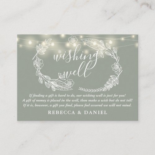 Wishing Well String Lights Sage Green Wedding Enclosure Card