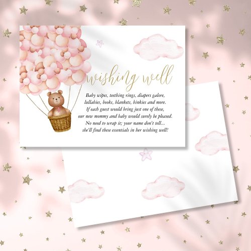 Wishing Well Teddy Bear Pink Girl Baby Shower Enclosure Card