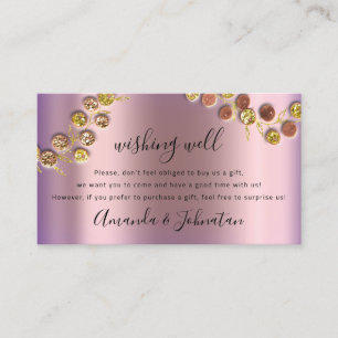 Wishing Well Wedding Gift Gold Wreath Purple Rose Business Card