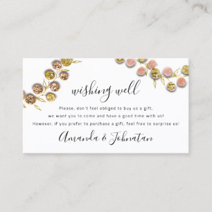 Wishing Well Wedding Gift Golden Wreath Glitter Business Card