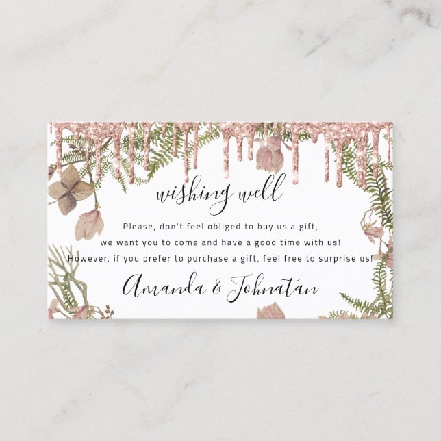 Wishing Well Wedding Gift Ideas Rose Florals White Business Card (Front)