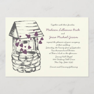 Wishing Well Wedding Plum Hearts Invitation
