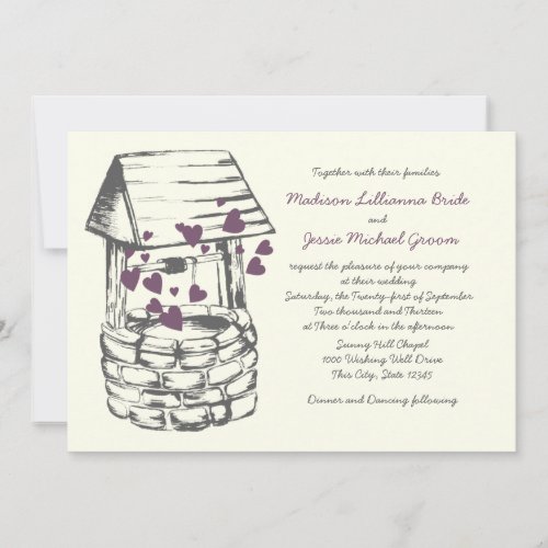 Wishing Well Wedding Plum Hearts Custom Invitation