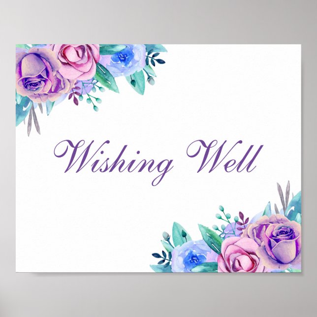 Wishing well wedding print Blue and purple flowers (Front)