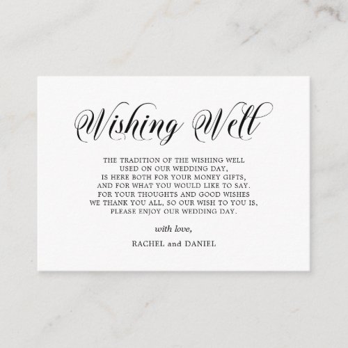Wishing Well White Black Calligraphy Wedding Enclosure Card