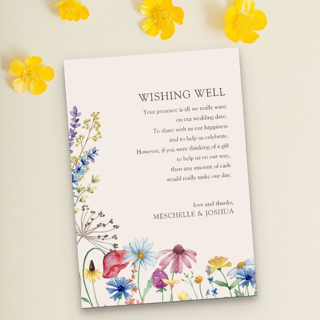 Wishing Well Wildflower Wedding Country Floral Enclosure Card (Wishing Well insert card from my Wildflower Charm weddding collection)