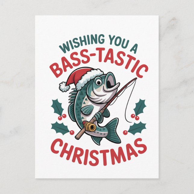 Wishing You a Bass-tastic Christmas Fishing Fisher Announcement Postcard (Front)