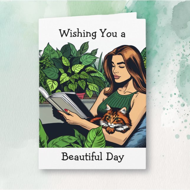 Wishing You a Beautiful Day | Woman Reading a Book Card (Creator Uploaded)
