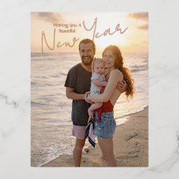 Wishing You A Beautiful New Year Photo Foil Holiday Postcard