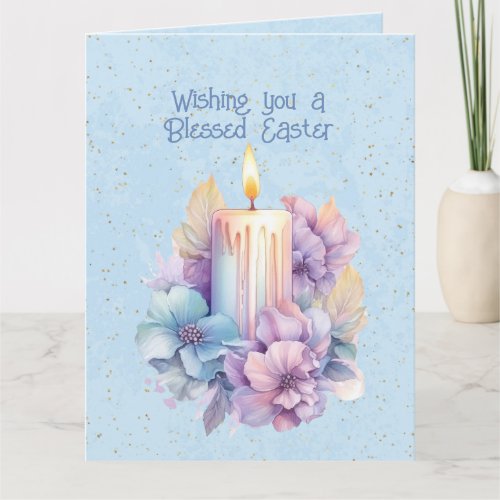 Wishing You a Blessed Easter Candle Flowers Card