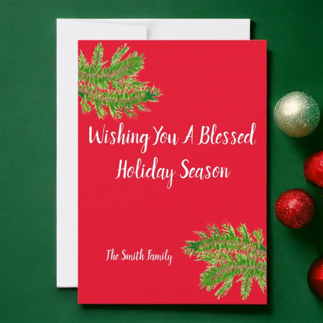 Wishing You a Blessed Holiday Season. Personalized (Personalize this classic red and green holiday card.)