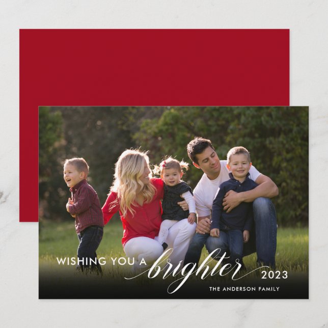 Wishing You a Brighter 2021 Photo Red New Years Holiday Card (Front/Back)