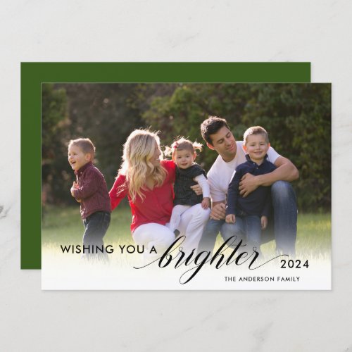 Wishing You a Brighter 2024 Photo Green New Years Holiday Card