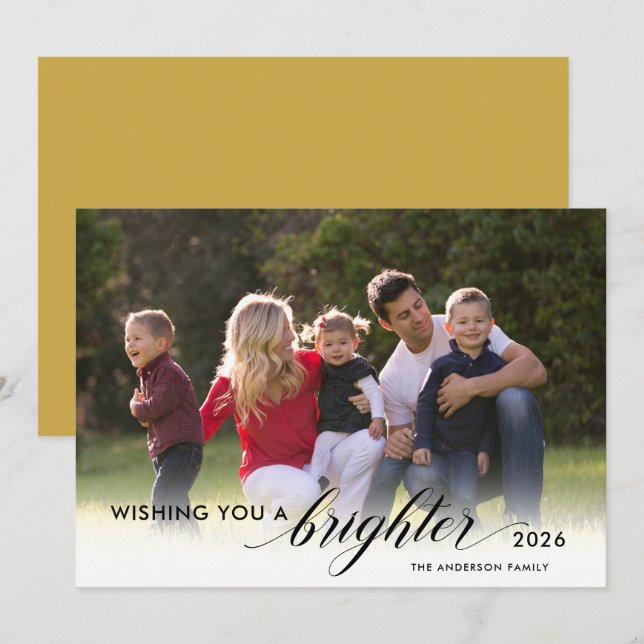 Wishing You a Brighter 2026 Photo Gold New Years Holiday Card (Front/Back)