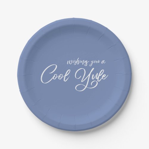 Wishing You A Cool Yule Script Blue Holiday Party Paper Plates