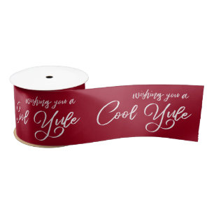 Wishing You A Cool Yule White Script Burgundy Satin Ribbon