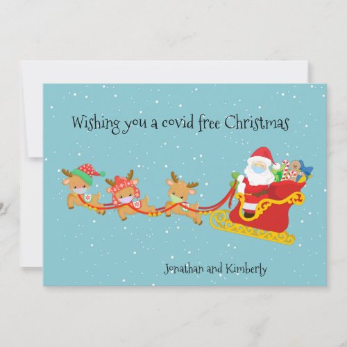 Wishing you a Covid Free Christmas Santa Sled Holiday Card