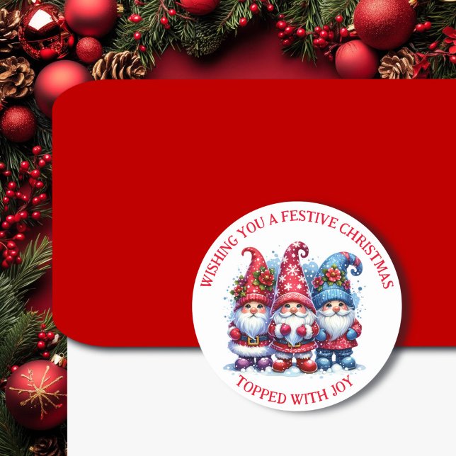 Wishing you a Festive Christmas | Holiday Gnomes Classic Round Sticker (Creator Uploaded)