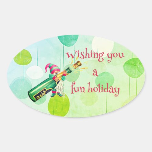 Wishing You A Fun Holiday Elf Oval Sticker