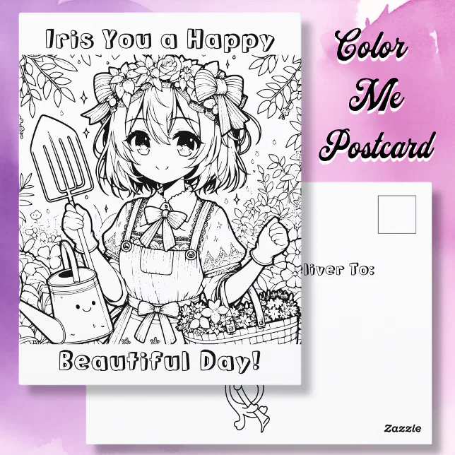 Wishing You a Happy Beautiful Day | Coloring Page Postcard | Zazzle