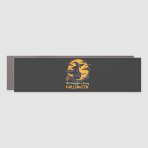 Wishing You a Happy Halloween Witch on Broomstick Car Magnet