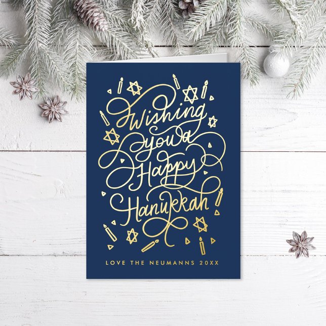 Wishing you a happy hanukkah handlettering foil greeting card (Creator Uploaded)