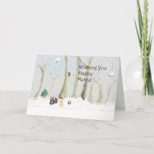 Wishing you a Happy Merry! Holiday greeting card. (Front)
