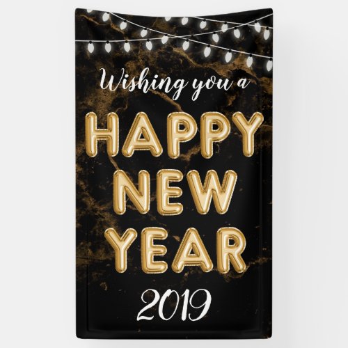 Wishing You A Happy New Year Gold Black Lights Banner