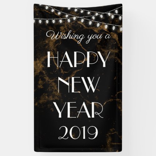 Wishing You A Happy New Year Lights Gold Marble Banner