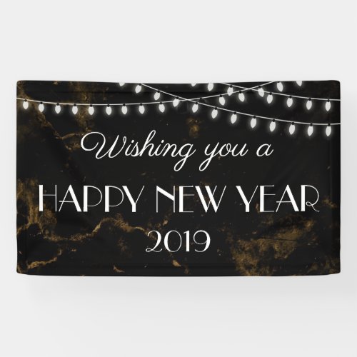 Wishing You A Happy New Year Lights Gold Marble Banner