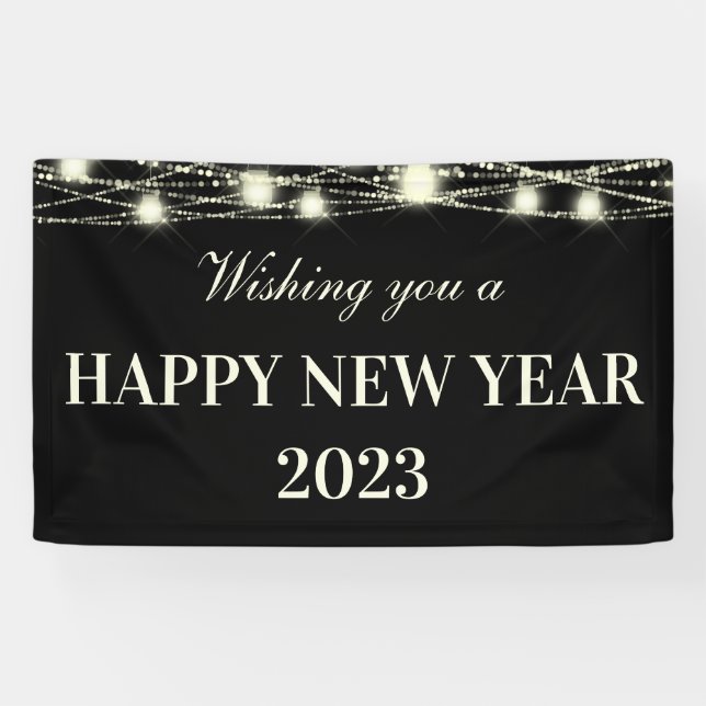 Wishing You A Happy New Year Lights Jars Black Banner (Horizontal)
