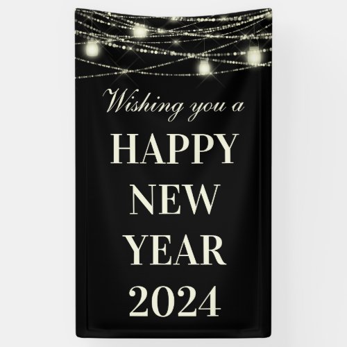 Wishing You A Happy New Year Lights Jars Black Banner