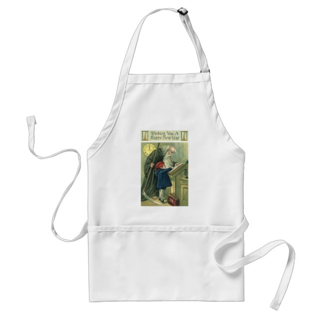 Wishing You a Happy New Year, Vintage Father Time  Adult Apron (Front)
