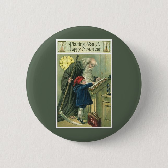 Wishing You a Happy New Year, Vintage Father Time  Button (Front)