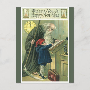 Wishing You a Happy New Year, Vintage Father Time  Holiday Postcard