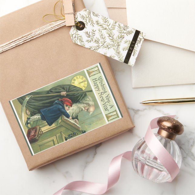 Wishing You a Happy New Year, Vintage Father Time  Rectangular Sticker (Gifting)