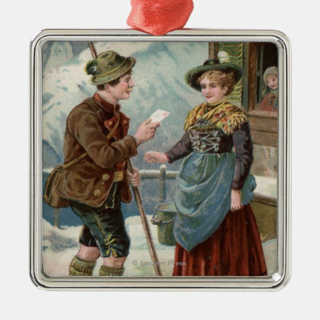 Wishing You a Happy New YearMountain Scene Metal Ornament (Front)