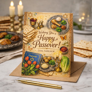 Wishing You a Happy Passover Elegant Vintage Gold Postcard