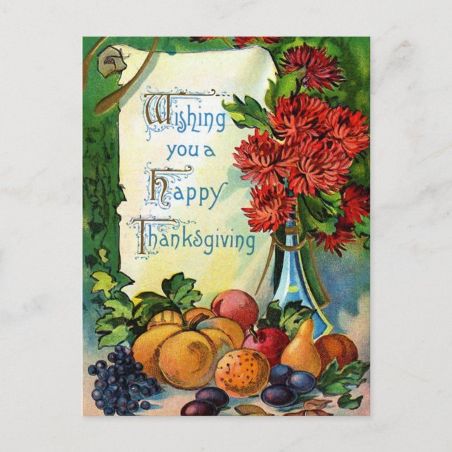 "Wishing you a Happy Thanksgiving" Vintage Holiday Postcard (Front)