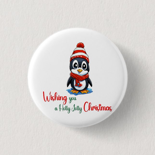 Wishing you a holly jolly Christmas Pinguain Button (Front)