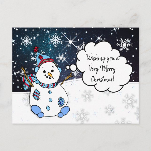 Wishing you a Holly Jolly Christmas Snowman Postcard (Front)