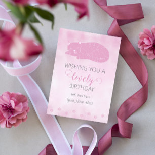 Wishing You a Lovely Birthday Pink Cat Greeting Note Card
