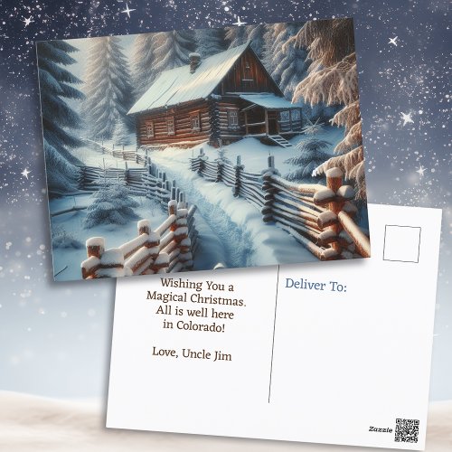 Wishing You a Magical Christmas  Log Cabin  Postcard