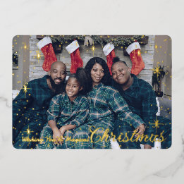 Wishing You A Magical Christmas Star Sparkle Photo Foil Holiday Card