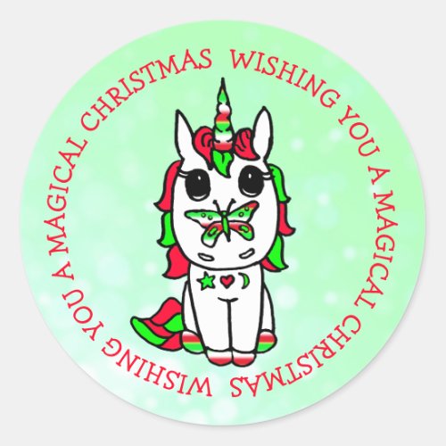 Wishing you a Magical Christmas Unicorn Classic Round Sticker