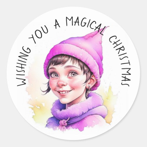 Wishing You a Magical Christmas Vintage Elf Classic Round Sticker