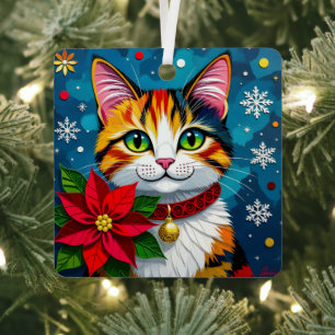 Wishing You a Meow-y Christmas Cat Themed Metal Ornament