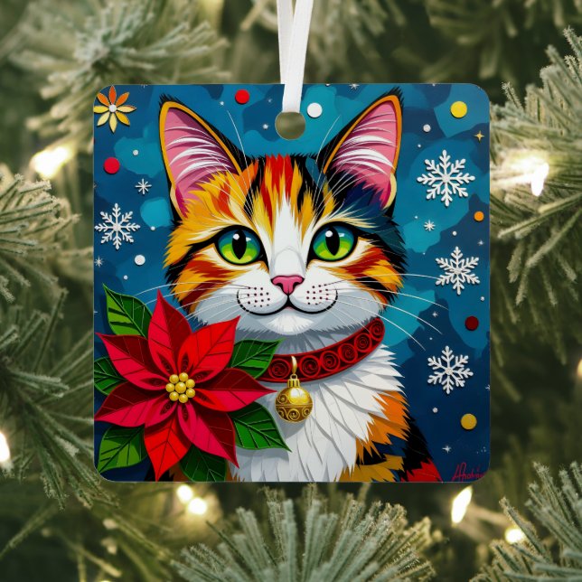 Wishing You a Meow-y Christmas | Cat Themed Metal Ornament (Insitu)